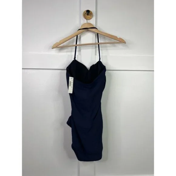 NWT J. Crew Removable Halter Strap Ruched One-piece Ruched Navy Blue Swimsuit - Picture 8 of 9